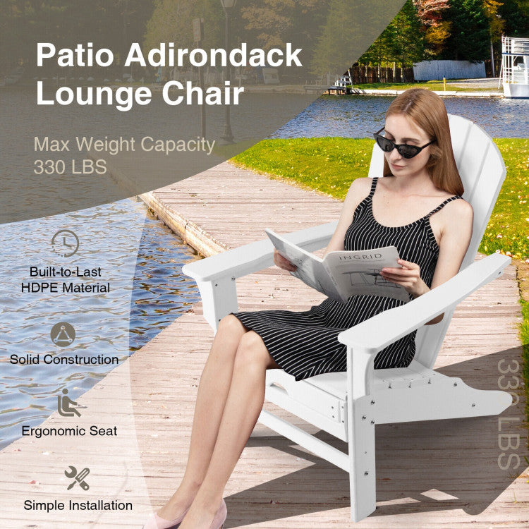 Chairliving Outdoor Folding Adirondack Chair Patio Weather Resistant HDPE Lounge Chair with Retractable Ottoman for Porch Backyard