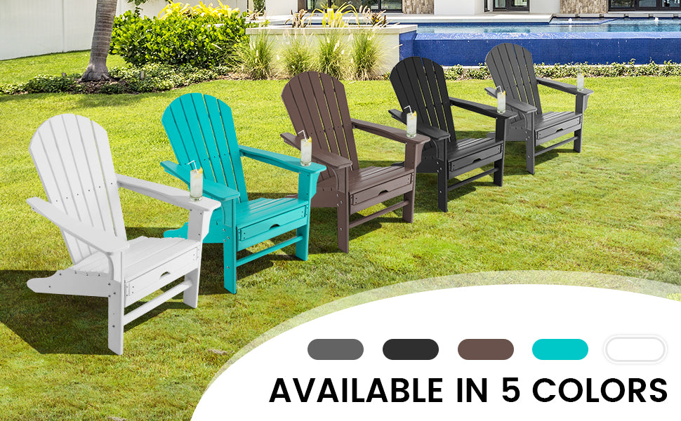 Chairliving Outdoor Folding Adirondack Chair Patio Weather Resistant HDPE Lounge Chair with Retractable Ottoman for Porch Backyard