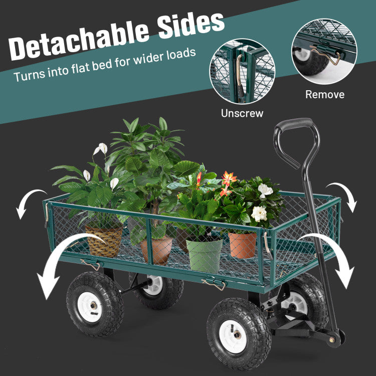 Chairliving Outdoor Heavy Duty Lawn Utility Wheelbarrow Garden Dump Wagon Cart Carrier with Removable Sides and Long Handle