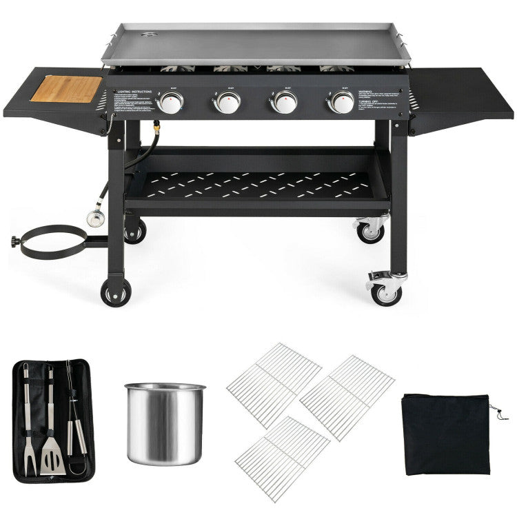 Chairliving Outdoor Portable 60000BTU 4 Burner Barbecue Griddle Foldable Propane Gas Grill with BBQ Tools