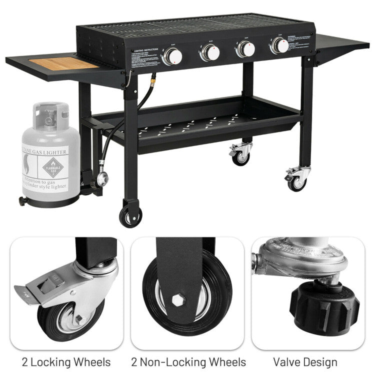 Chairliving Outdoor Portable 60000BTU 4 Burner Barbecue Griddle Foldable Propane Gas Grill with BBQ Tools