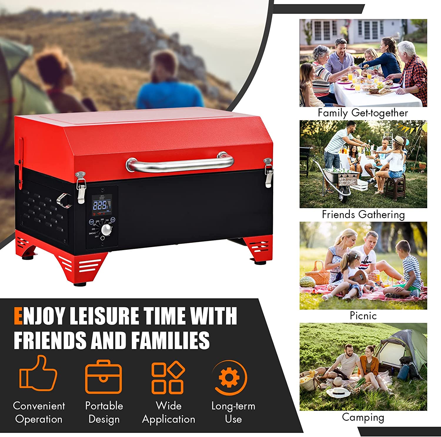 Chairliving Outdoor Portable 8-in-1 Tabletop Pellet Grill and Smoker with Control Panel for BBQ Camping RV Cooking
