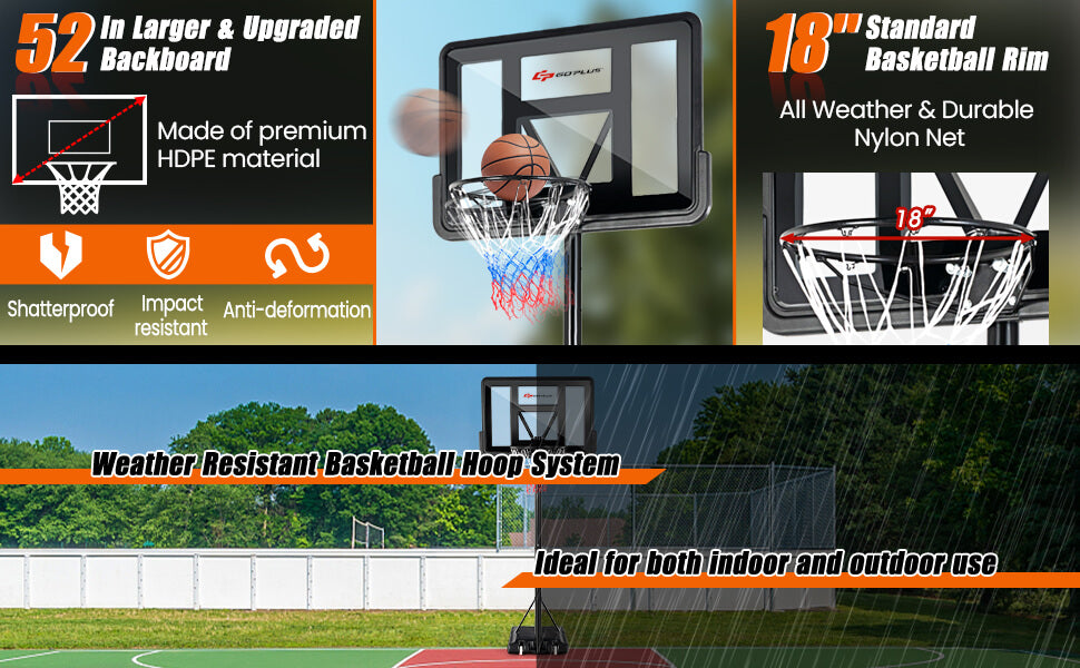 Chairliving Outdoor Portable Basketball Hoop Stand Goal System with Adjustable Height and Shatterproof Backboard
