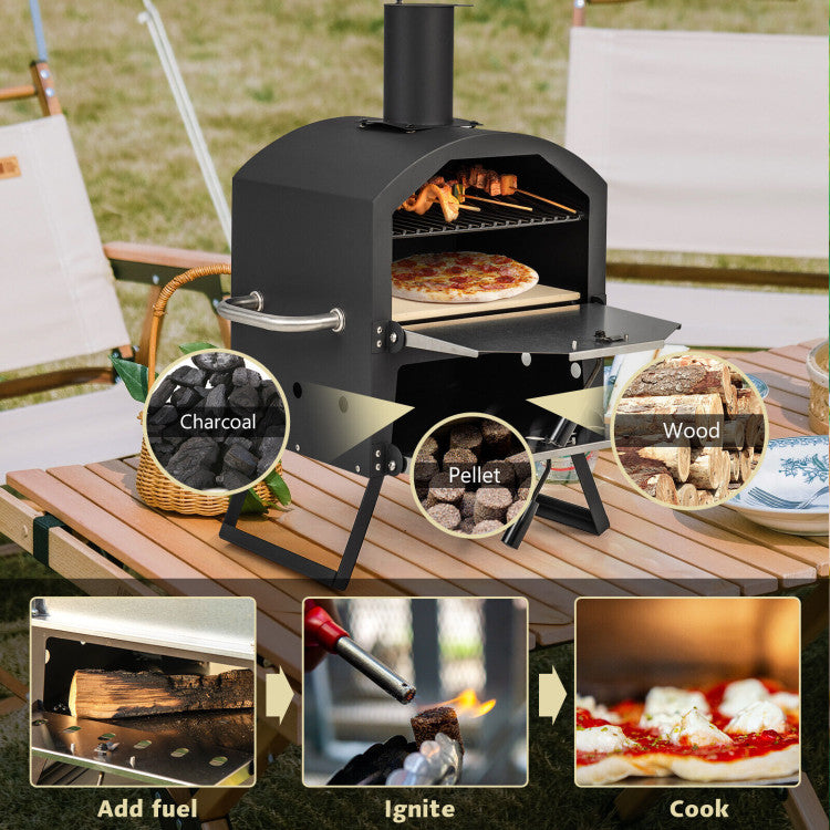 Chairliving Outdoor Portable Pizza Oven Stainless Steel Multi-Fuel Pizza Maker with Foldable Legs Anti-scalding Handles