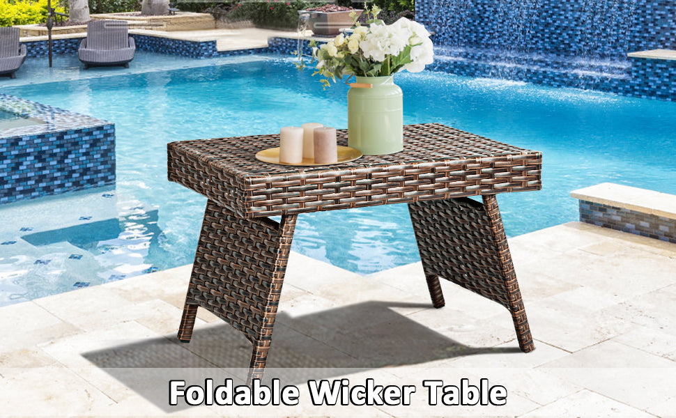 Chairliving Outdoor Rattan Table Poolside Folding PE Wicker Side Coffee Table