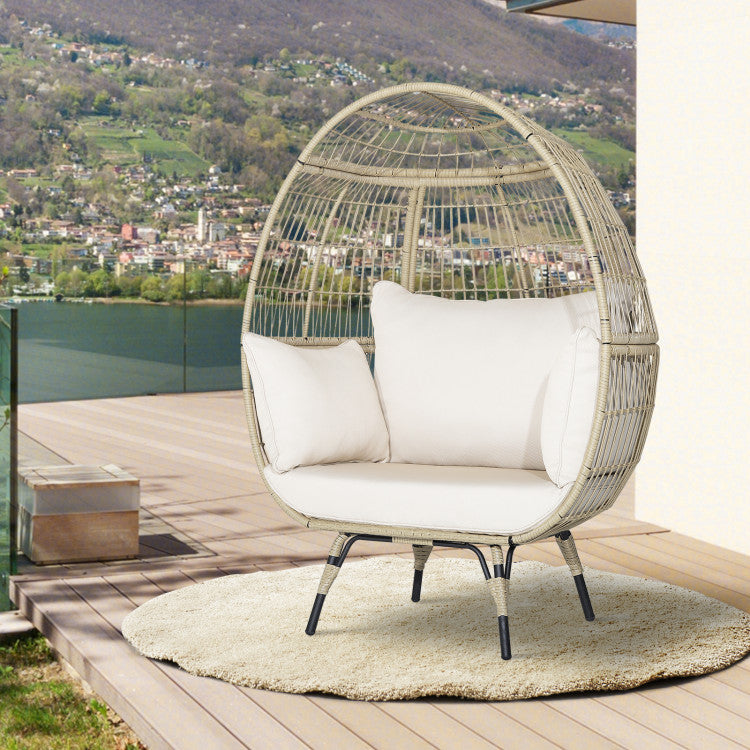 Chairliving Oversized Egg Chair Patio Rattan Hanging Chair Outdoor Wicker Lounge Chair with Thickened Cushions