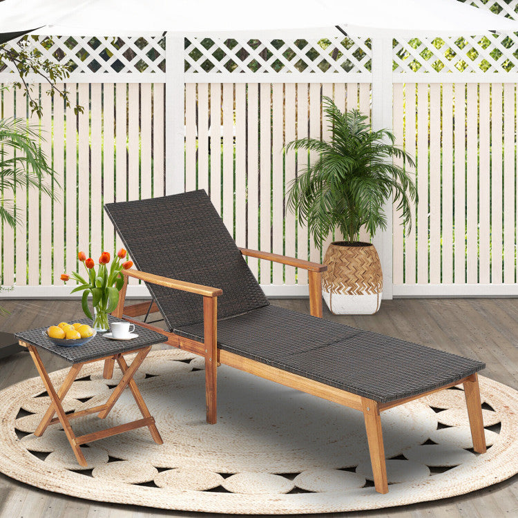 Chairliving Patio Lounge Chair Outdoor PE Wicker Chaise Recliner with Adjustable Backrest for Poolside Backyard