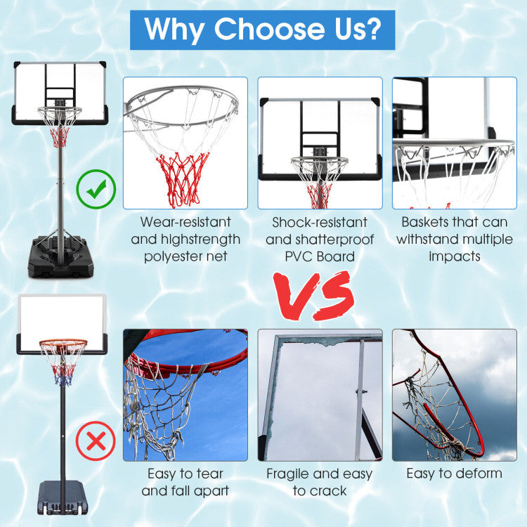 Chairliving Portable Basketball Hoop Height Adjustable Basketball Goal System with Shatterproof PVC Backboard