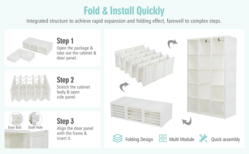 Chairliving Portable Closet Wardrobe Foldable Clothes Organizer Bedroom Armoire with Cubby Storage and Hanging Rods