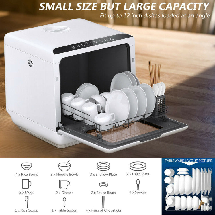 Chairliving Portable Compact Countertop Dishwasher with Air-dry Function and 5 Washing Programs