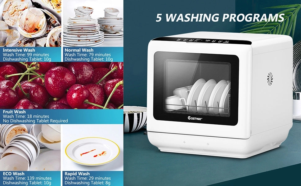 Chairliving Portable Compact Countertop Dishwasher with Air-dry Function and 5 Washing Programs