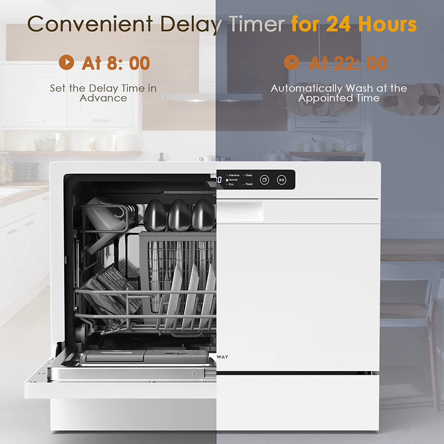 Chairliving Portable Compact Countertop Or Built-In Dishwasher Machine with 5 Washing Modes and Safety Lock