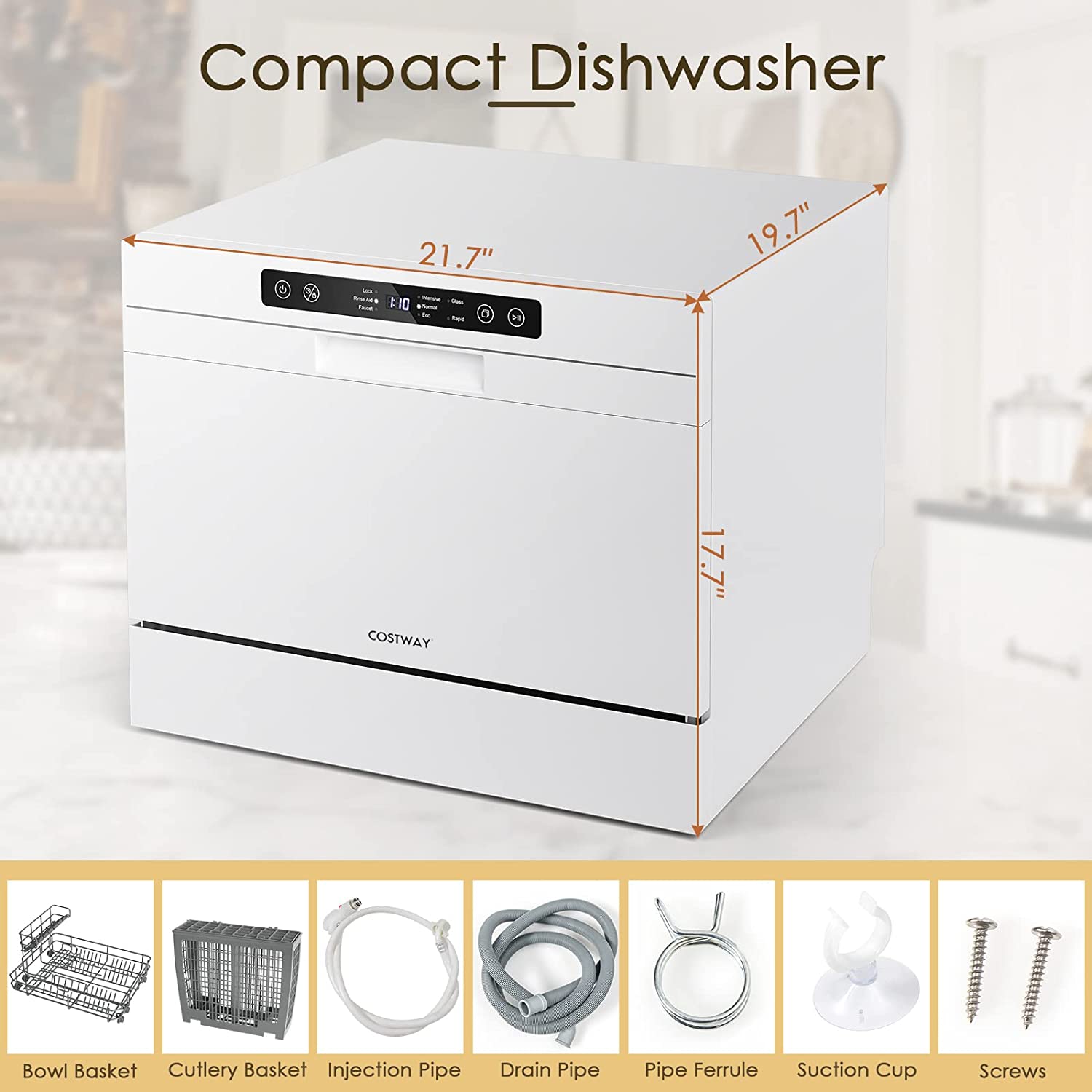 Chairliving Portable Compact Countertop Or Built-In Dishwasher Machine with 5 Washing Modes and Safety Lock