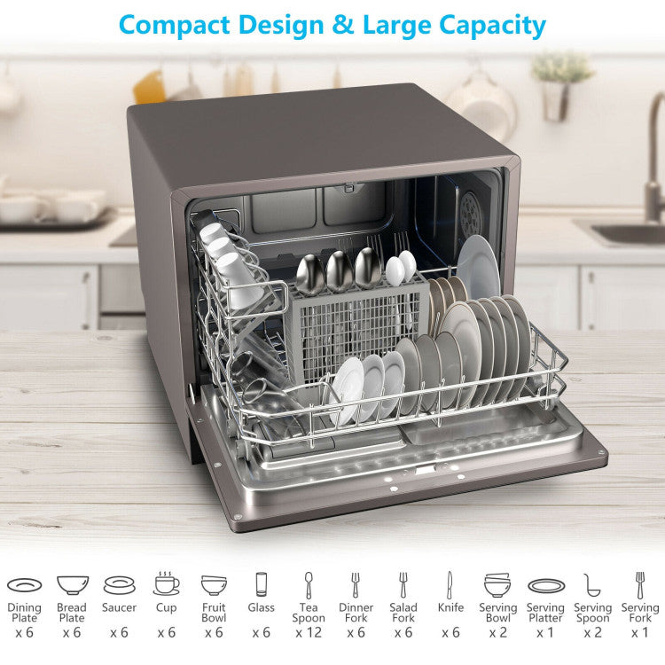 Chairliving Portable Compact Countertop or Built-in Dishwasher Machine with Hot Air Preserve Function and 5 Washing Modes
