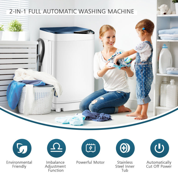 Chairliving Portable Full-Automatic Washing Machine 7.7lbs Compact Laundry Washer Spin Combo with 6 Programs and Adjustable Feet