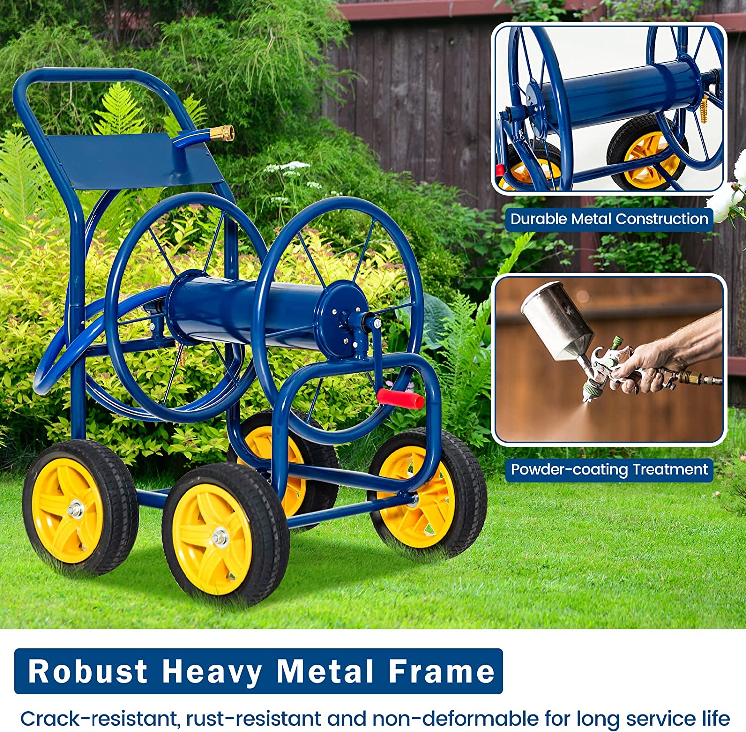 Chairliving Portable Garden Hose Reel Cart Water Hose Holder with Non-slip Grip and 4 Wheels for Lawn Yard Watering
