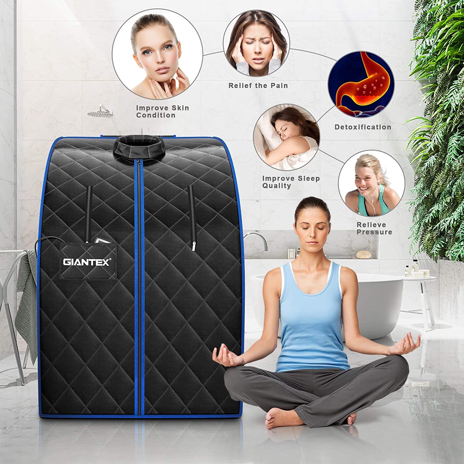 Chairliving Portable Sauna Personal Far Infrared Home Spa with Remote Control and Foot Roller for Detox Relaxation