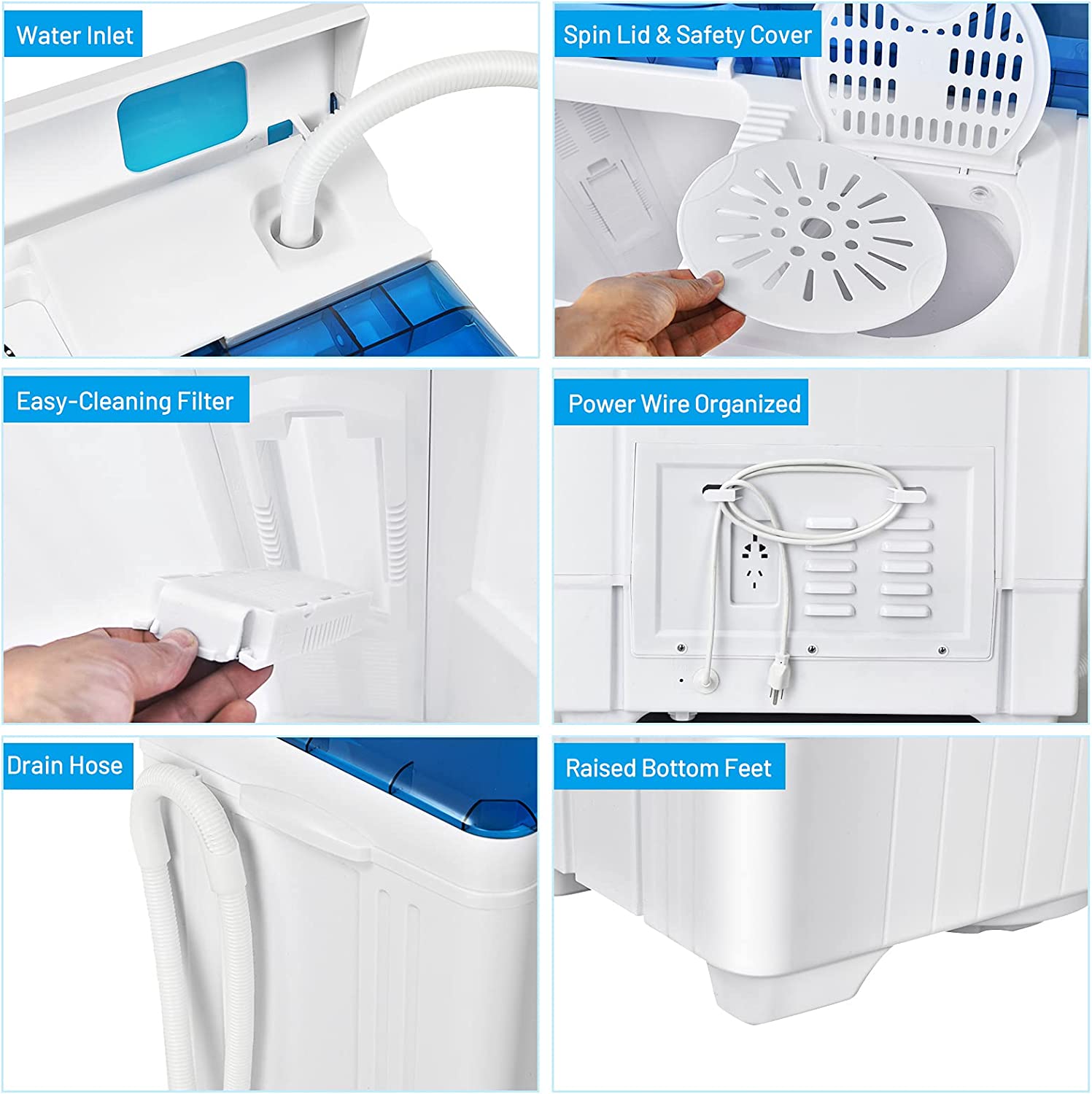 Chairliving Portable Semi-automatic Twin Tub Washing Machine 26lbs Compact Laundry Washer with Spin Dryer and Built-in Drain Pump for Dorm RV