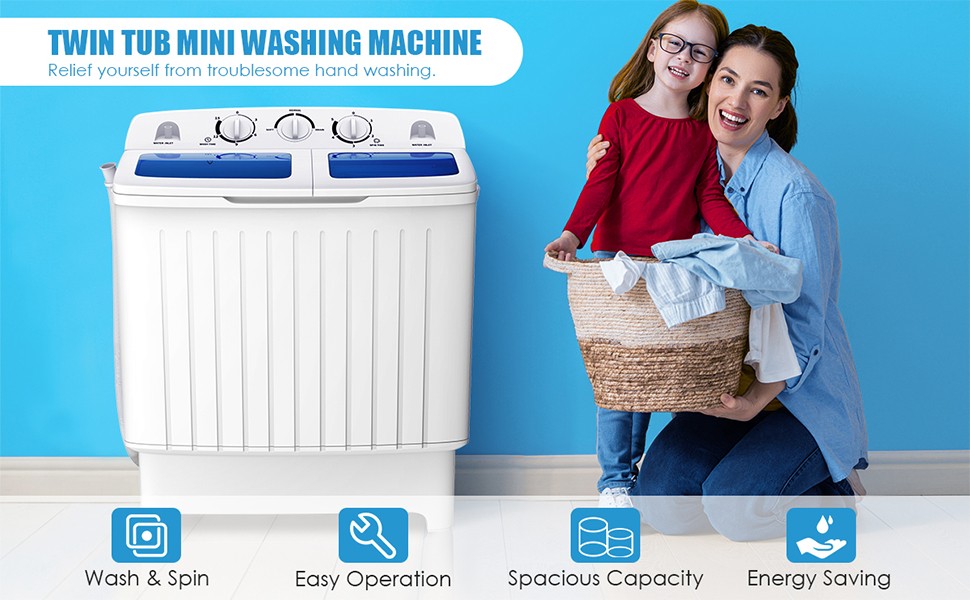 Chairliving Portable Twin Tub Mini Washing Machine 17.6lbs Compact Washer Spinner Dryer