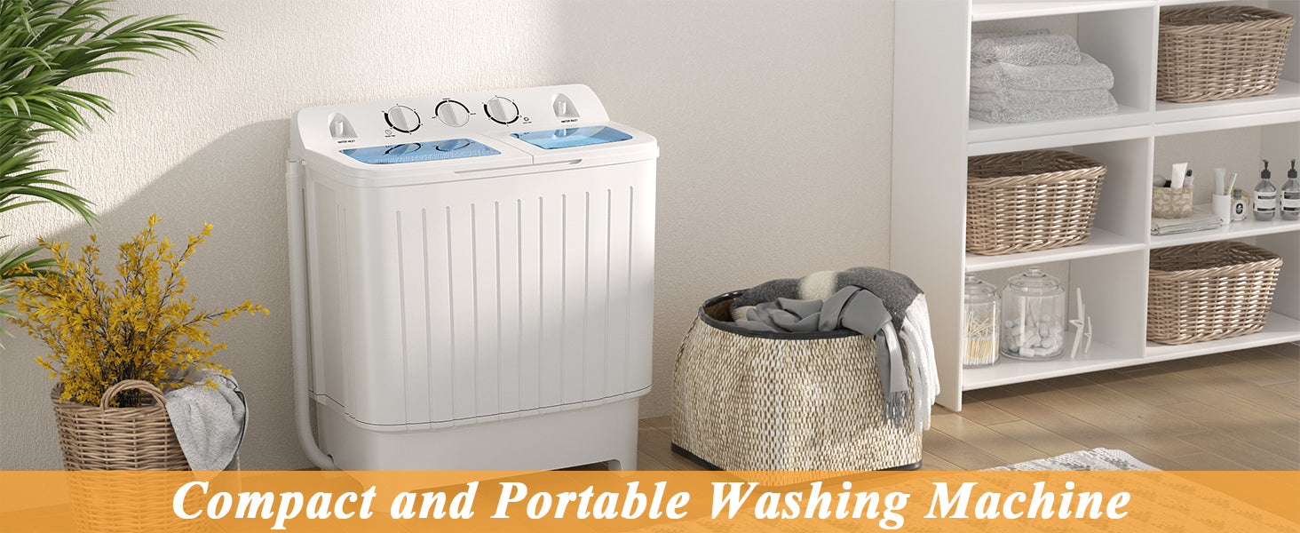Chairliving Portable Twin Tub Mini Washing Machine 17.6lbs Compact Washer Spinner Dryer