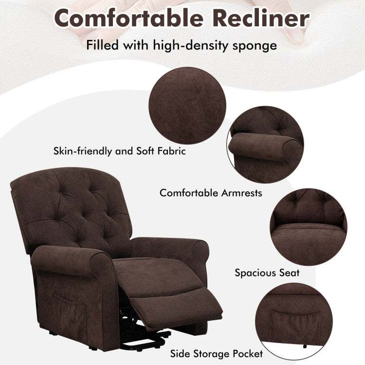 Chairliving Power Lift Chair Electric Recliner Sofa with Adjustable Backrest Footrest and Side Pocket for Elderly