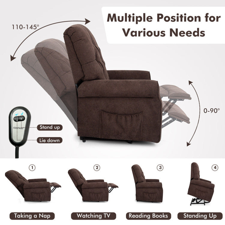 Chairliving Power Lift Chair Electric Recliner Sofa with Adjustable Backrest Footrest and Side Pocket for Elderly