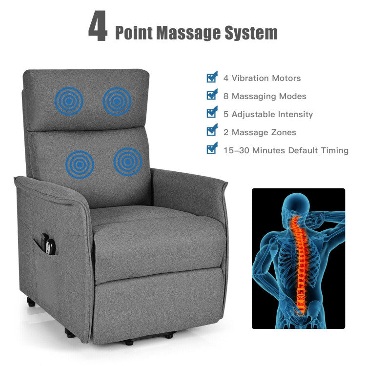 Chairliving Power Lift Massage Recliner Chair Soft Warm Fabric Sofa Lounge Chair Home Theater Seating with Remote Control and Heavy Padded Cushion for Elderly
