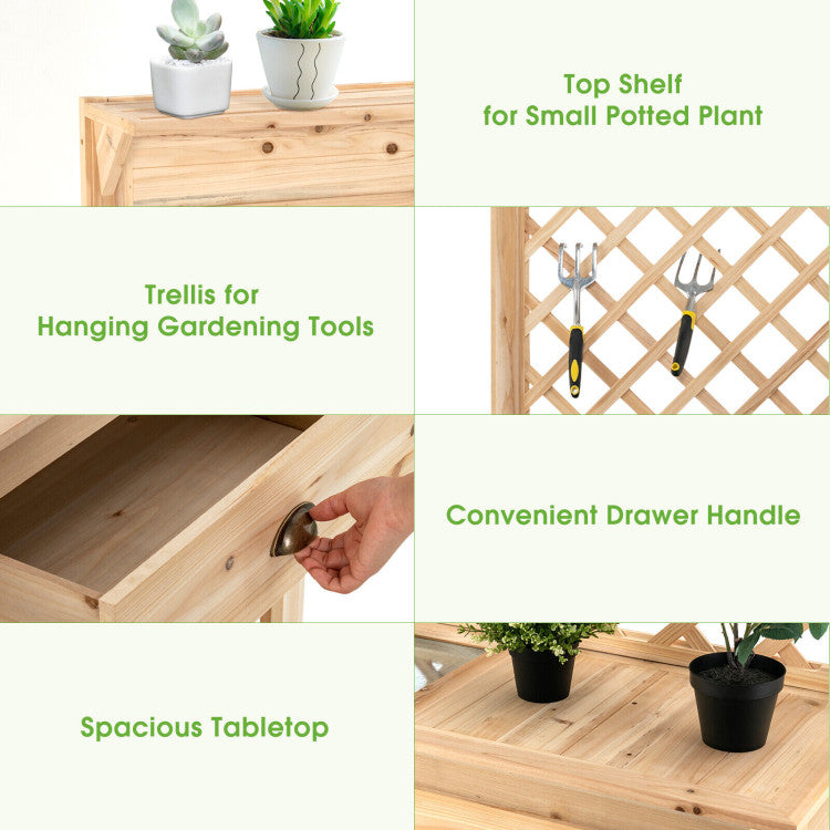 Chairliving Raised Garden Bed Wood Planter Storage Shelf Elevated Plant Box with Trellis for Hanging Tools Climbing Flower Vegetable Herb