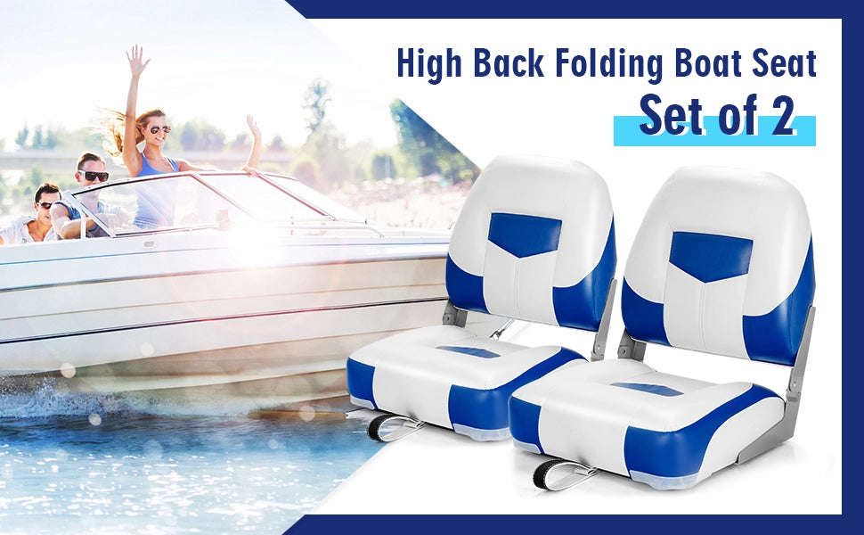 Chairliving Set Of 2 High Back Folding Boat Seat Fishing Chair with Fully Filled Foam