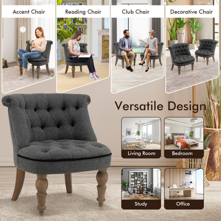 Chairliving Set of 2 Accent Chair Upholstered Sofa Chair Armless Slipper Chairs Mid-Century Corner Chairs with Tufted Backrests and Beech Wood Legs