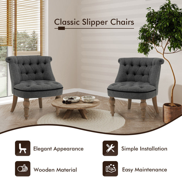 Chairliving Set of 2 Accent Chair Upholstered Sofa Chair Armless Slipper Chairs Mid-Century Corner Chairs with Tufted Backrests and Beech Wood Legs