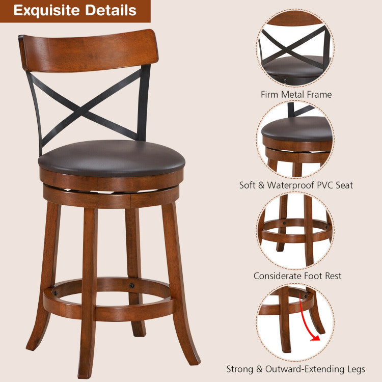 Chairliving Set of 2 Bar Stools 360-Degree Swivel Solid Wood Dining Chairs with Soft Cushion and Ergonomic Backrest