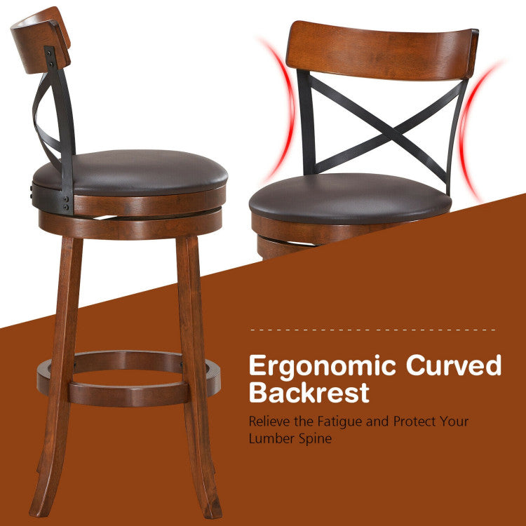 Chairliving Set of 2 Bar Stools 360-Degree Swivel Solid Wood Dining Chairs with Soft Cushion and Ergonomic Backrest
