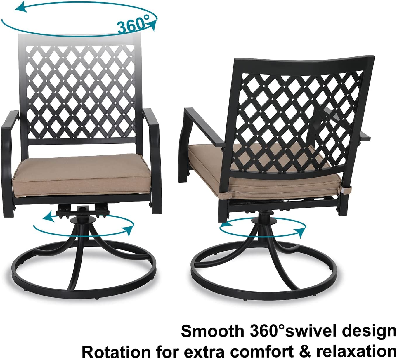 Chairliving Set of 2 Patio Dining Chairs Outdoor 360° Swivel Rocker Chair Bistro Set with Cushion and Armrest