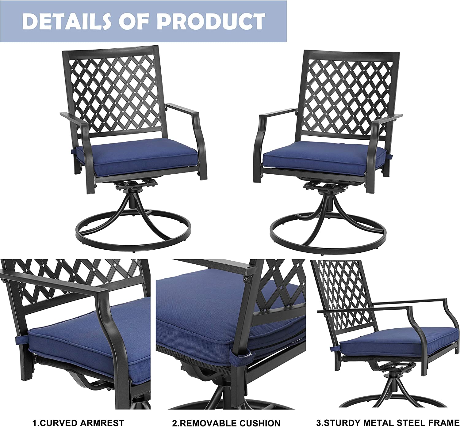 Chairliving Set of 2 Patio Dining Chairs Outdoor 360° Swivel Rocker Chair Bistro Set with Cushion and Armrest