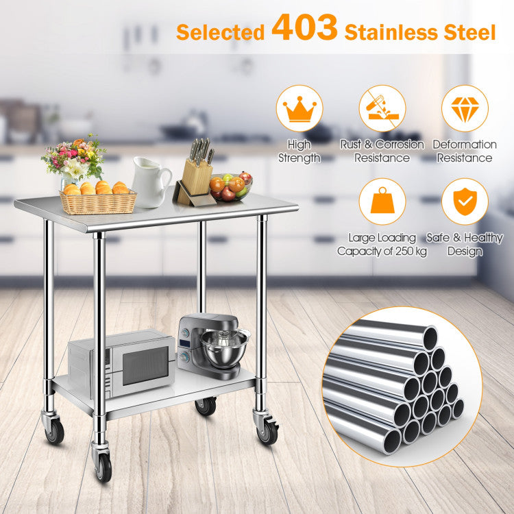 Chairliving Stainless Steel Heavy Duty Table Commercial Kitchen Prep Work Table with Undershelf Galvanized Legs for Garage Bar