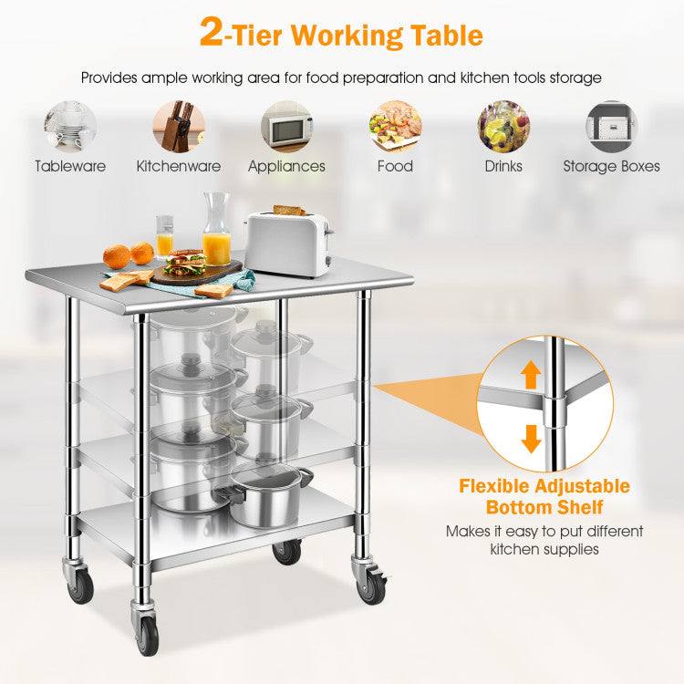 Chairliving Stainless Steel Heavy Duty Table Commercial Kitchen Prep Work Table with Undershelf Galvanized Legs for Garage Bar
