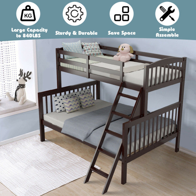Chairliving Twin-Over-Twin Hardwood Bunk Bed 2-in-1 Convertible Space-Saving Beds with Inclined Ladder and Safety Guardrails for Kids Teens Adults
