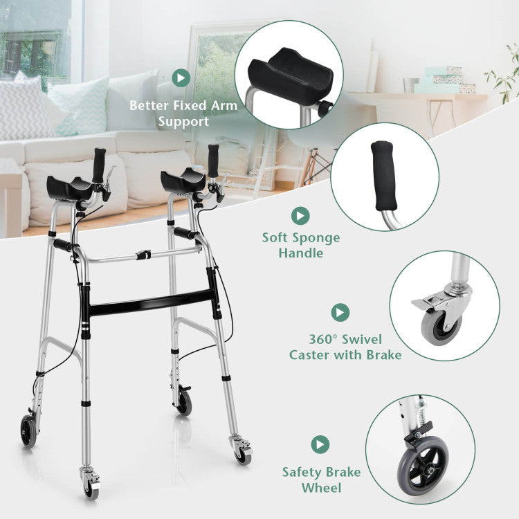 Chairliving Upright Rollator Walkers Height Adjustable Stand-Up Folding Walker with Padded Armrest and Wheels