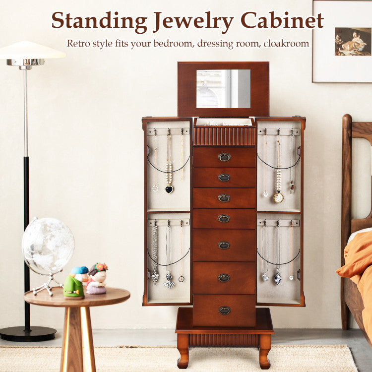 Chairliving Wooden Jewelry Armoire Chest Storage Cabinet with Drawers and Interior Mirror