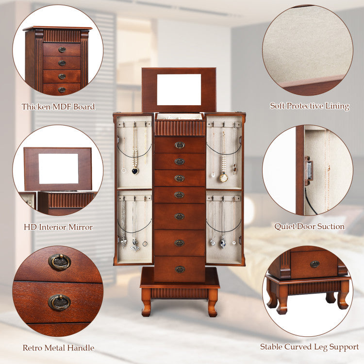 Chairliving Wooden Jewelry Armoire Chest Storage Cabinet with Drawers and Interior Mirror