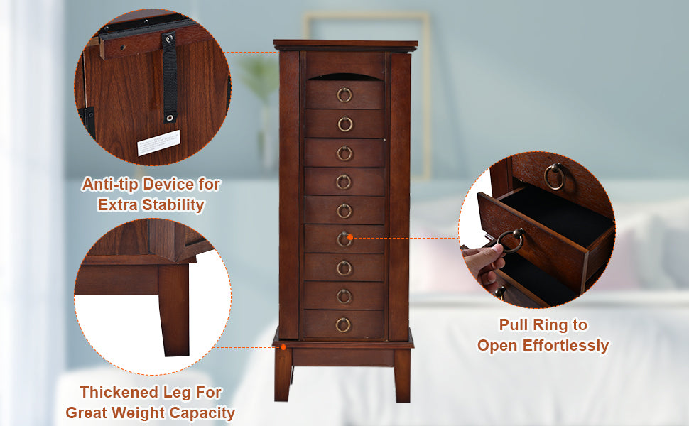 Chairliving Wooden Jewelry Armoire Storage Cabinet Chest Organizer with Flip Top Mirror and 6 Removable Drawers