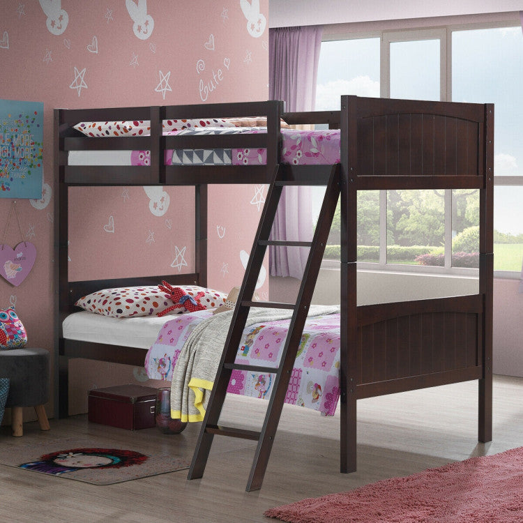 Chairliving Wooden Twin Over Twin Bunk Bed Convertible 2 Individual Beds with Ladder and Safety Rail