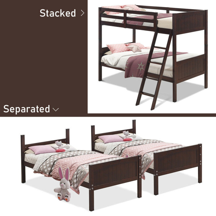 Chairliving Wooden Twin Over Twin Bunk Bed Convertible 2 Individual Beds with Ladder and Safety Rail