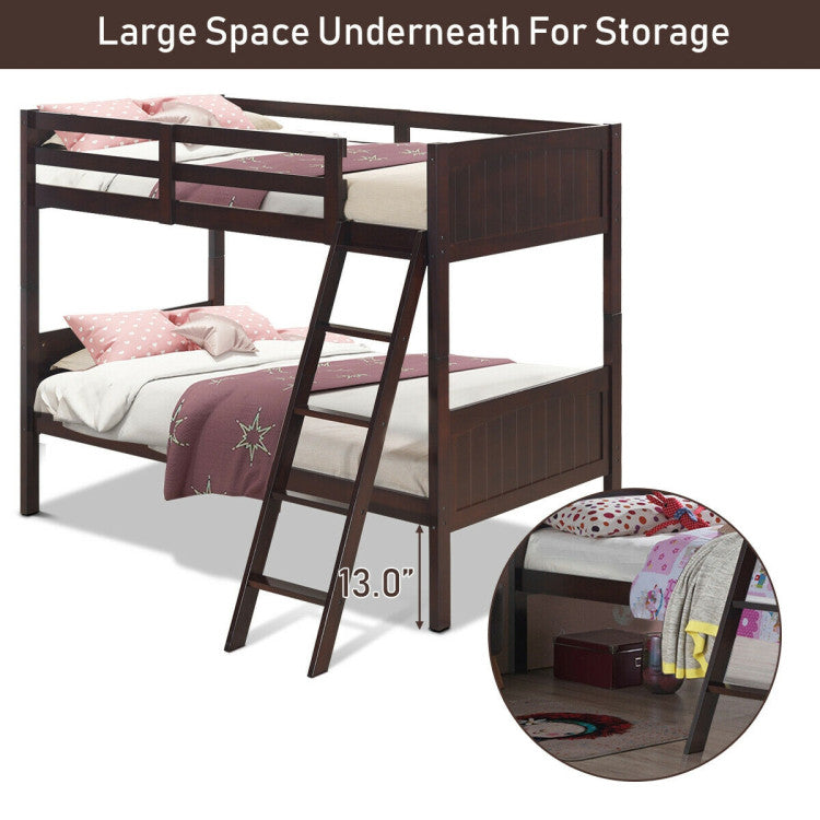 Chairliving Wooden Twin Over Twin Bunk Bed Convertible 2 Individual Beds with Ladder and Safety Rail