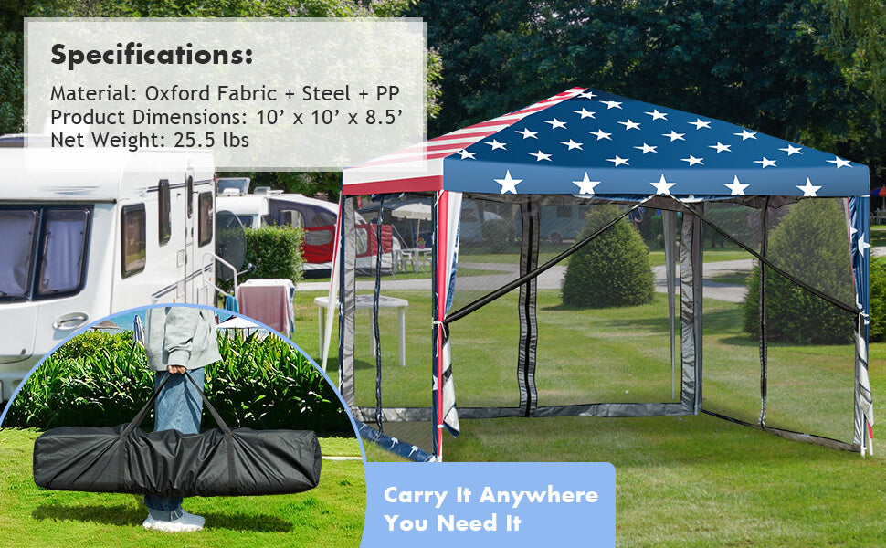 Chairliving 10 x 10 Feet Outdoor Pop-up Canopy Tent Gazebo Shelter with 4 Removable Mesh Walls