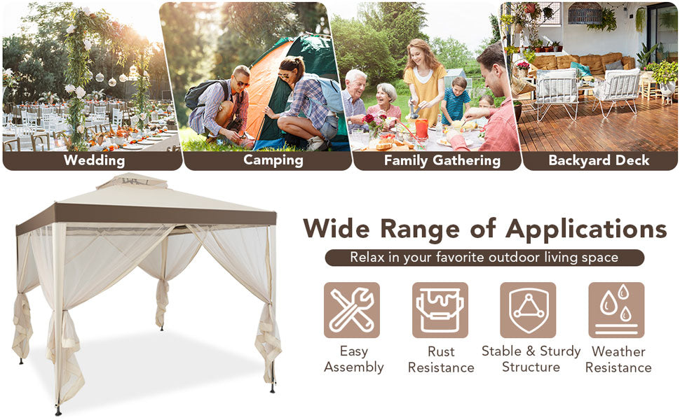 Chairliving 10’x 10’ Outdoor Canopy Gazebo Patio Tent Shelter Garden Structures Gazebos with Mosquito Netting