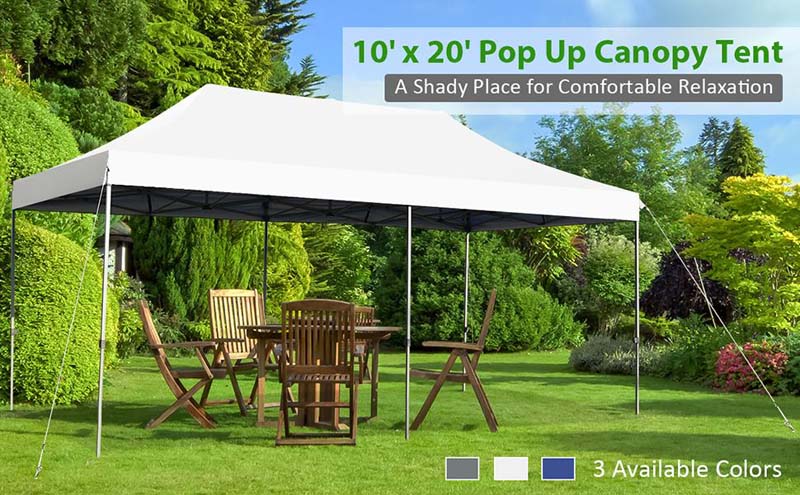 Chairliving 10 x 20 FT Outdoor Pop Up Canopy Portable Folding Camping Tent with Adjustable Height and Storage Bag