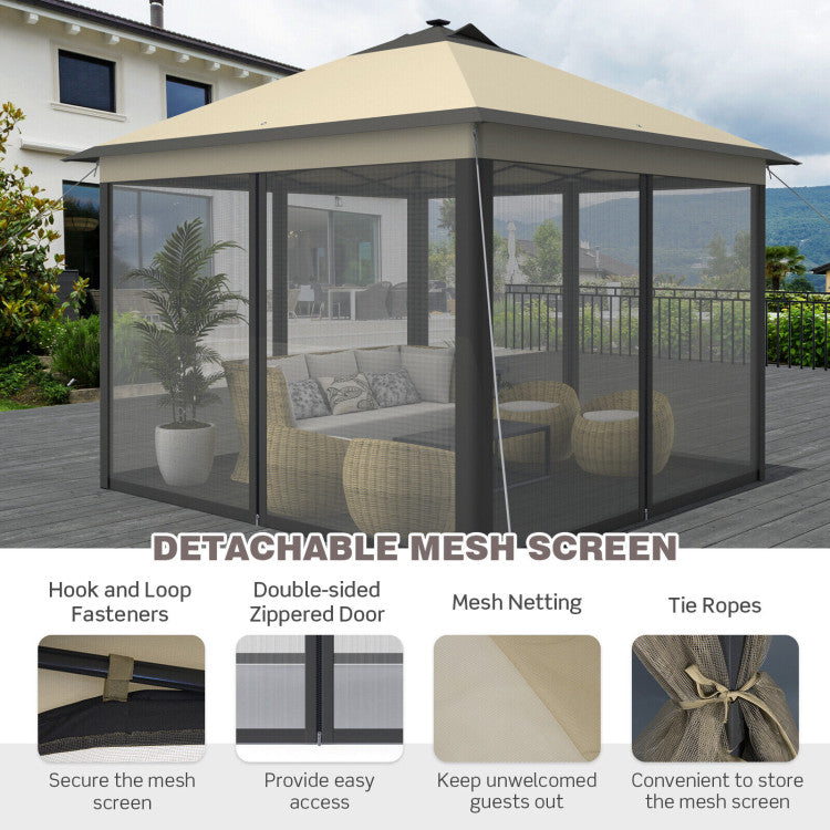 Chairliving 11 x 11 Feet Outdoor Height Adjustable Gazebo Patio Foldable Canopy Tent with Solar LED Light
