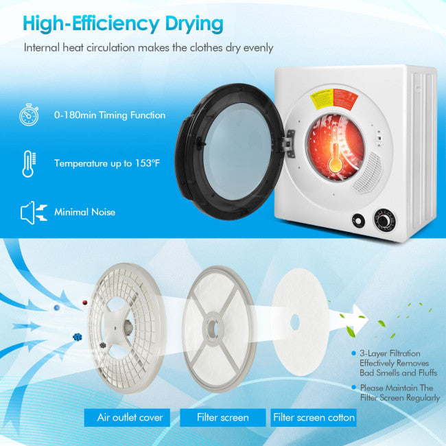Chairliving 1350W Electric Portable Clothes Dryer 13.2lbs Front Load Compact Tumble Laundry Dryer with 4 Drying Modes